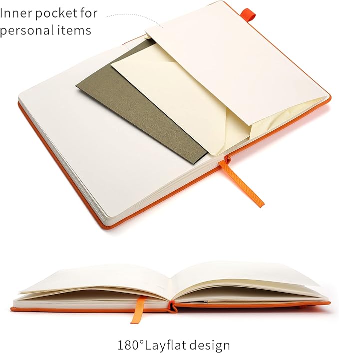 Deziliao Lined Journal Notebooks with Pen Loop, Hardcover Notebook Journal for Work, 100Gsm Premium Thick Paper with Inner Pocket, Medium 5.7''''x8.4'''', ?Orange, Ruled, 1 Pack