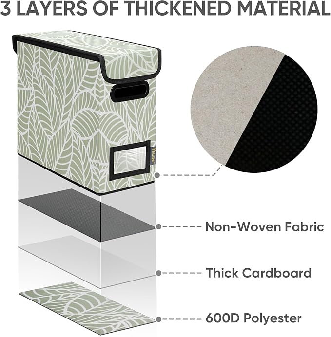 BALEINE File Organizer Box with Lid, Collapsible File Folder Organizer with Plastic Slide, Hanging File Folder Box for Office Document Storage (2 Pack, Antique Foliage, S)