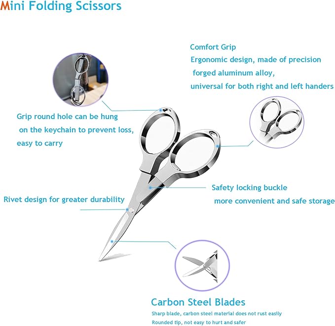 Folding Mini Scissors, Stainless Steel Retractable Small Scissors for Home Office and Travel, 2-Piece Set