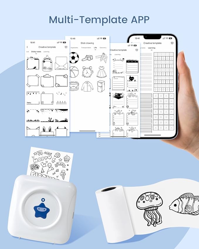 vretti Sticker Printer - TP2-Y Mini Portable Thermal Printer Inkless Sticker Maker Machine Bluetooth Label Maker Pocket Instant Print for Study Graphics, Anatomical Diagrams, Photos, Students