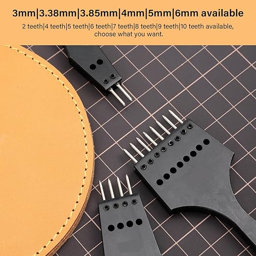 WUTA Leather Stitching Punch, 3nd Removable Round Hole Pricking Irons, Professional Working Hole Punch Tool Set for DIY Leather Craft（3.38mm- 2+5+9 Hole）