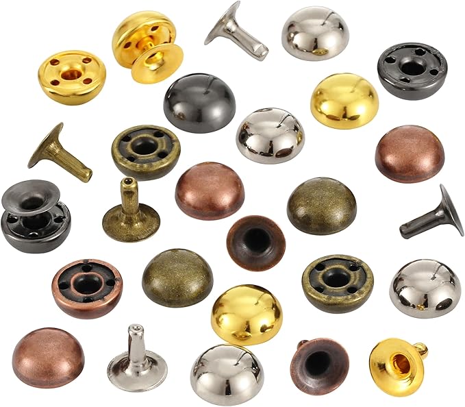 YORANYO 150 Sets 12x6mm Round Dome Leather Rivets Studs for Clothing Purse Feet for Handbags Studs and Spikes with Hole Punch and Mushroom Rivets Setter for Shoes Bags Belts Dog Collars Leather Craft