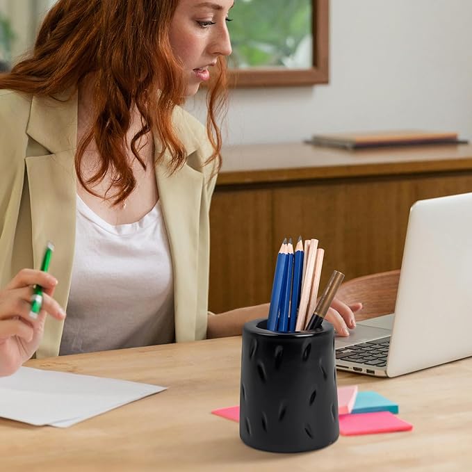 Ceramic Pen Holder for Desk, Makeup Brush Holder, Pencil Holder Stand, Pencil Cup Pot with Raindrop Design, Dual Use Desktop Organizer for Office, Home, School, Vanity