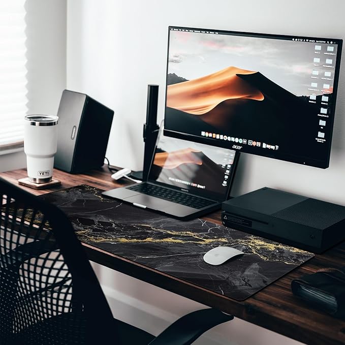 Extended Gaming Mouse Pad (31.5x11.8 in), Large Non-Slip Rubber Base Mousepad,Keyboard Mouse Mat Desk Pad for Work, Game, Office, Home -Black Rose Gole Marble