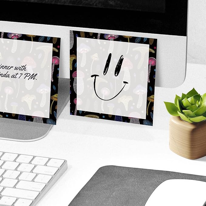 Sticky Notes, 2 Pads, 3x3 inches, Cute Colorful Fun Self-Stick Note Pads, Easy Post, Strong Adhesive Notepad Black Mushroom Doodle