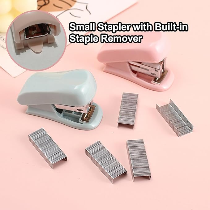 Mini Stapler with Staples & Remover, 25 Sheet Capacity, 2800 Standard Staples, Cute Pink & Green
