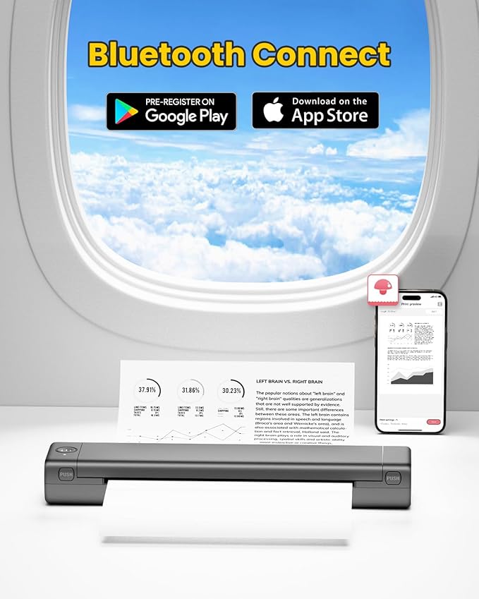 Phomemo Portable Printers Wireless for Travel, M08F Thermal Bluetooth Printer Support for 8.5"x11" US Letter, Small Inkless Printer Compatible with iOS, Android, Laptop for Car, Office, Home