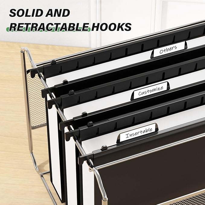 Ansook Plastic Hanging File Folders Letter Size,6 Pack Reinforced Expanding Extra Capacity Hang Folder,Heavy Duty 2”Expansion,Filing Cabinet Folders,Insertable Tabs,for Office, School & Home,Black