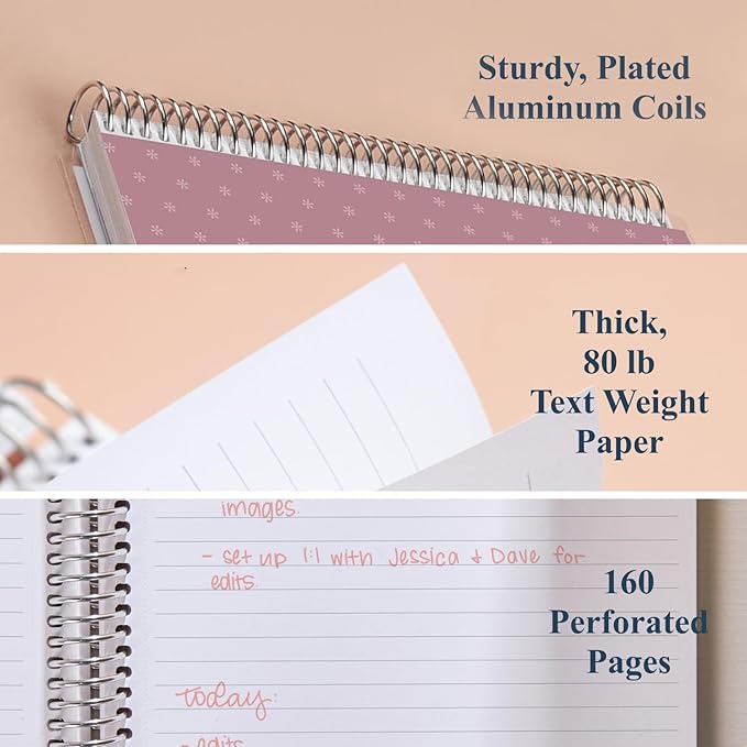 Erin Condren 7” x 9” Lined Spiral Notebook, College-Ruled Layout with 80 Lb. Paper, Canvas Asterisk Cover, 160 Lined Notebook Pages, Platinum Coil, Stickers Included