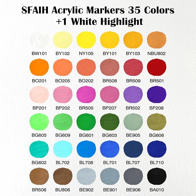 SFAIH Halloween Gifts Acrylic Paint Markers, 36 Colors Dual Tips Acrylic Brush Markers With Chisel Tip, Automatic Ink Control, Ultra-High Coverage, No Bleed Ink, Art Supplies for Rock, Canvas, Fabric