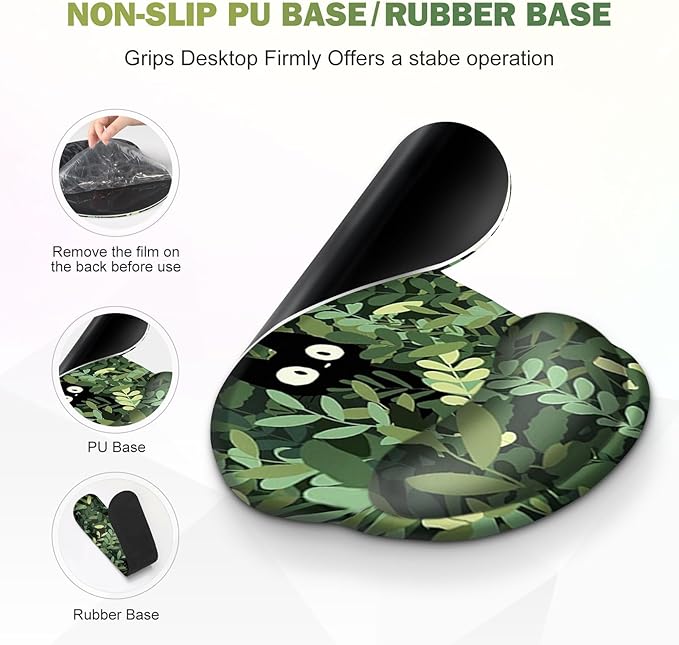 Large Desk Mat, Cute Anime Cats Gaming Mouse Pad, Desk Pad Protector, XXL Mousepad + Keyboard Wrist Rest+Mouse Wrist Rest+Coaster Set with Ergonomic Desk Pad for Home Office PC Computer, Green Leaves