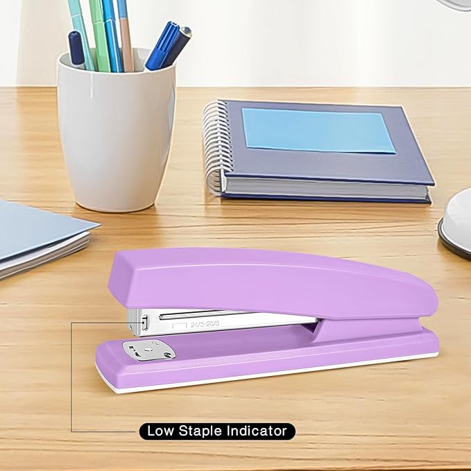 Stapler 25 Sheet Capacity with 1000 Staples and Staple Remover - Staplers for Desk, Non-Slip Office Stapler with Staples for Office, Purple