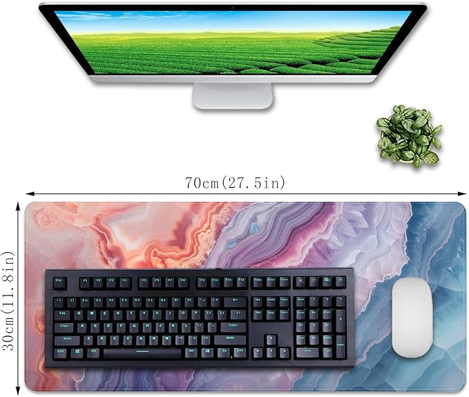 Geode Agate Aesthetics Mouse Pad Desk Mat Large Desk Pad Alfombrilla para Mouse Computer Pad Long Mousepad with Stitched Edge Non-Slip Rubber Base for Office School Home (27.5X11.8 in)