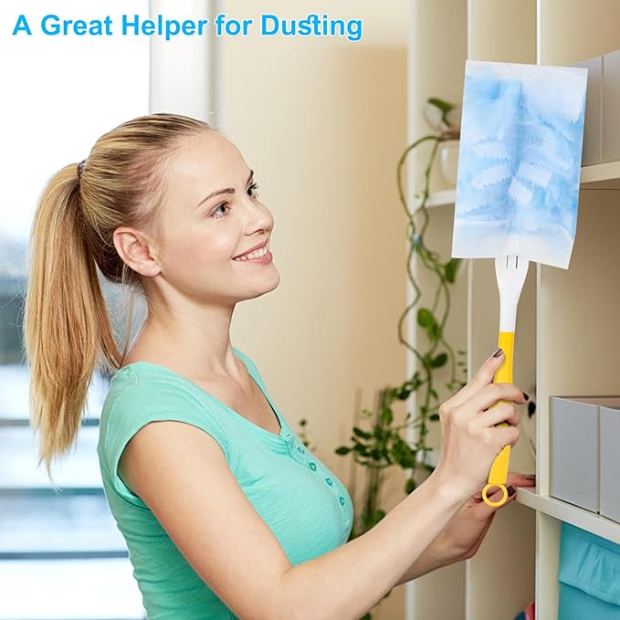 Duster Refill for Cleaning with 2 Handles, Heavy Duty Disposable Duster Kit Unscented Replacement Head Dust Removal Brush for Electronics, Furniture, Blinds, Ceiling Fans, Walls (50pack)