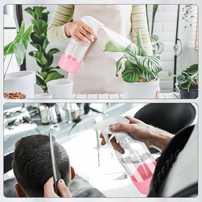 Glass Spray Bottles with Silicone Sleeve Protection, Empty 16 oz Refillable Containers, Reusable Spray Bottles with Adjustable Nozzle for Hair, Cleaning Solutions, 3 Pack Pink