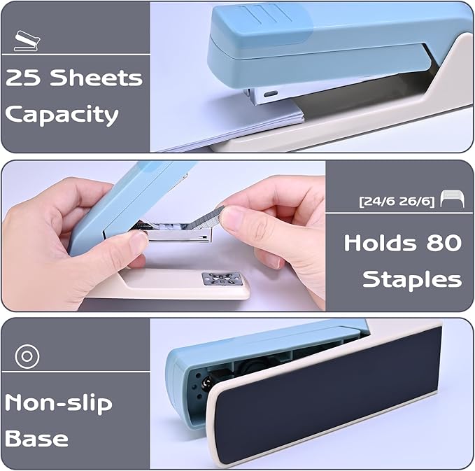 M&G Cute Swing-Arm Swivel Stapler with 1000 Staples, 360 Degree Rotate Desk Stapler, 25 Sheets Capacity, Jam Free, Desktop Stapler for Book and Booklet Binding (Blue)