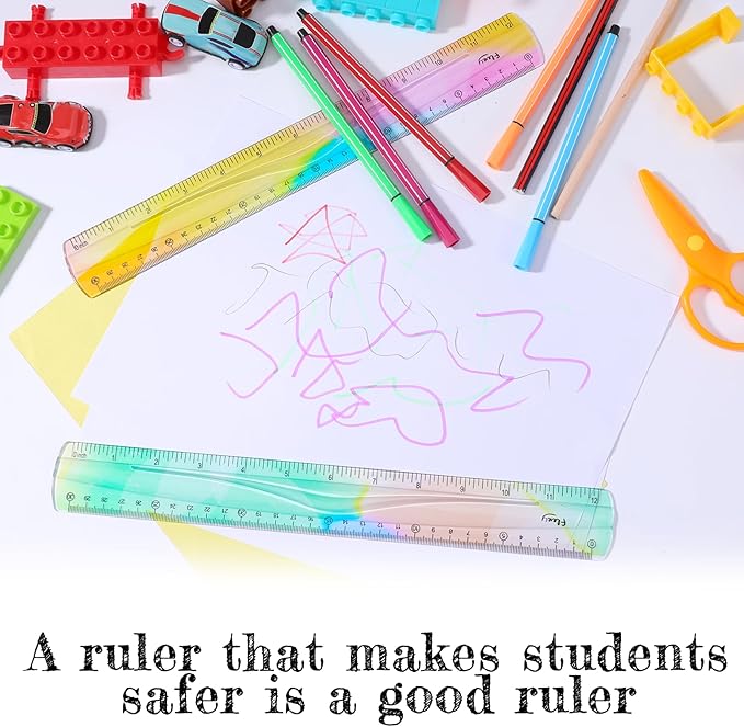 4 Pcs Flexible Ruler Soft Bendable Plastic Ruler Shatterproof Bendable Straight Folding Rulers Gradient Colour Rulers with Centimeters Inches for Adults Classroom Home Office Supplies