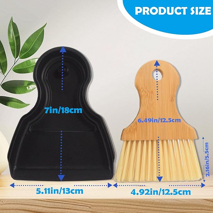 BSMstone Mini Broom and Dustpan Set Portable Hand Broom with Bamboo Handle Small Crumb Sweeper for Home, Bathroom, Kitchen, Car Interior, Office, Pet Areas (Black)