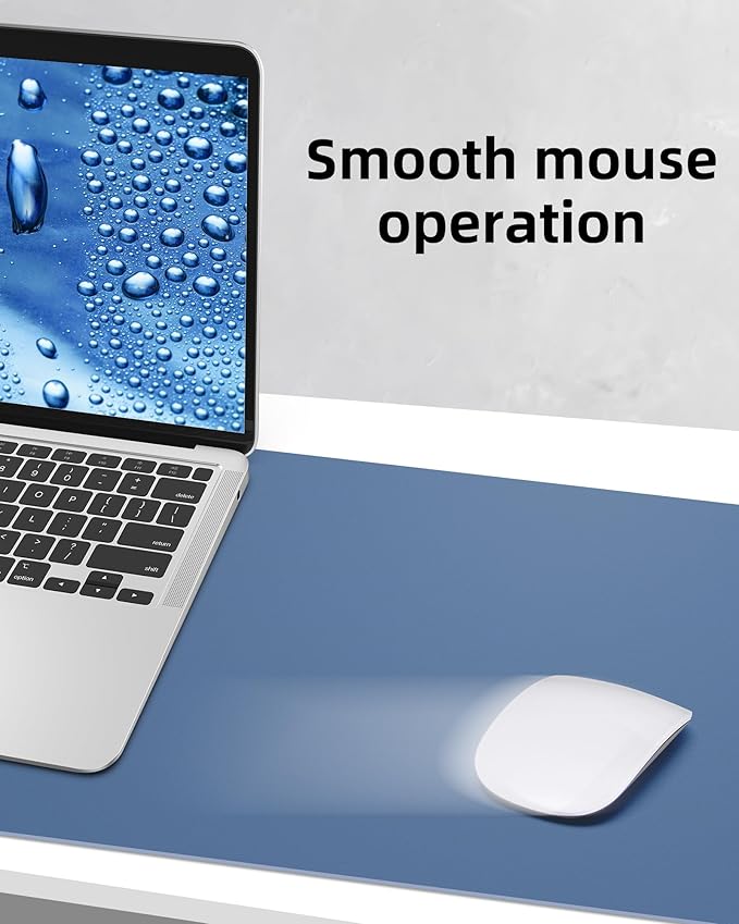 AFIING Leather Desk Pad Protector, Mouse Pad, Office Desk Mat, Non-Slip PU Leather Desk Blotter, Large Desk Mat, Waterproof Keyboard Mat for Office/Home/Decor (Grey Blue, 48" x 17")