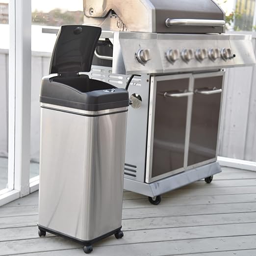 iTouchless Rolling 13 Gallon Sensor Kitchen Trash Can with Lid and Wheels, Odor Filter, Stainless Steel, Automatic Kitchen Trashcan Garbage Bin for Home Office Bedroom Living Room Garage Wastebasket
