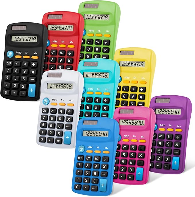 9 Pieces Operation Pocket Size Student Function Calculator Mini Colorful Basic Solar Battery Calculator Bulk for Student School Home Office Desktop Accounting Tools