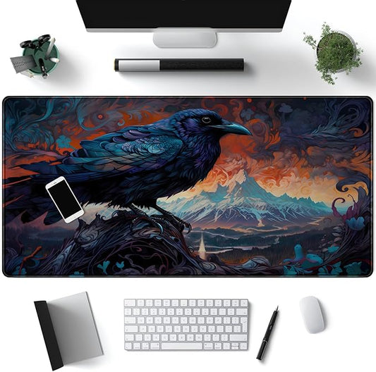 Magic Crow Desk Mat Gaming Misty Fores Mouse Pad Playmat, Large Gaming Mousepad Keyboard Desk Extended Mouse Pads Game Decor with Stitched Eges Non-Slip Base Tabletop for MTG 31.5" x 15.7"
