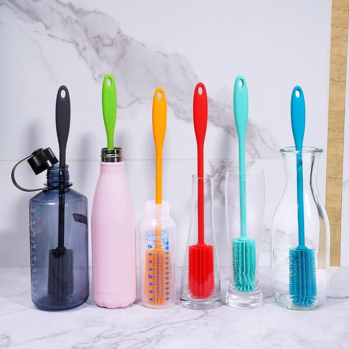 Silicone Bottle Brush, Water Bottle Cleaner Brush with Long Handle, Perfect for Cleaning Narrow Neck Containers, Vacuum Sports Bottle, Tumblers, Flask, Glassware (1 Pack, Teal)