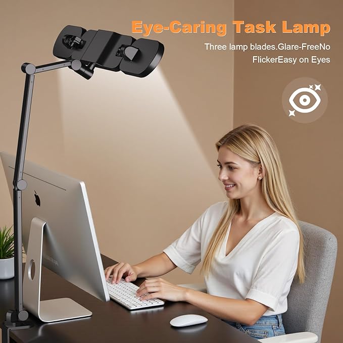 LED Desk Lamp with Clamp,Adjustable Swing Arm Desk Lamps for Home Office,Dimmable Tempering Eye Care Light Bright Modern Led Table Lamp