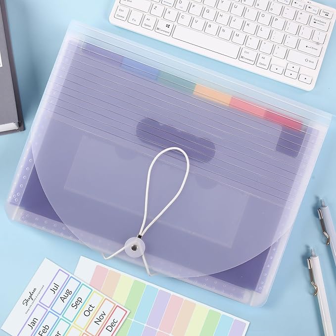 SKYDUE Accordion File Organizer, 13 Pocket File Folder Organizer with Clear Cover, Expanding Document & Paper Organizer with Tabs, Letter A4 Size, for Home or Work