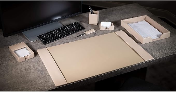 Dacasso Bonded Set Luxury Leather Desk Pad & Desk Organization Essentials, 6 Piece, White Latte