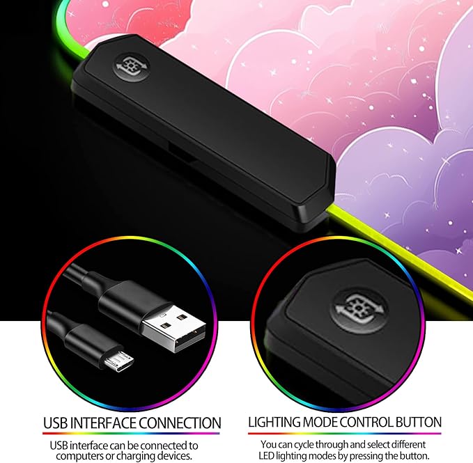 RGB Dreamy Colorful Cloud and Star Gaming Desk Mat, Computer Keyboard Large Extended Long Girly LED Mouse Pad for Office and Home, XL (W08)