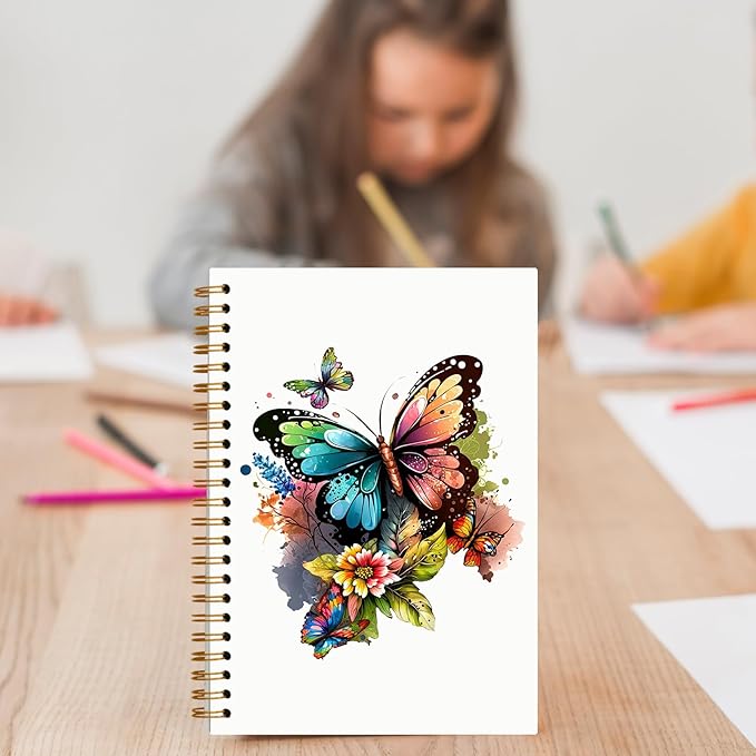 Butterfly Floral Notebook, Watercolor Cottagecore Flowers Journal for Writing, Butterfly Floral Aesthetic Journal for Women, Spiral Notebook 5.5x8.3 Inch
