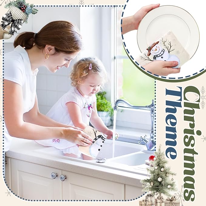 36 Pcs Christmas Reusable Paper Towels Rolls Washable Bulk Christmas Tree Reindeer Kitchen Towels Paperless Reusable Cloth Cotton Napkins with Cardboard for Kitchen Bathroom