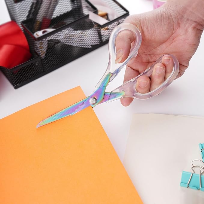 Acrylic Scissors, 4-Pack (9.4"/8"/6.8"/4"), Clear Comfort-Grip Handles, Titanium Coated Blades, Sharp, Heavy Duty, Ambidextrous, Transparent + Rainbow