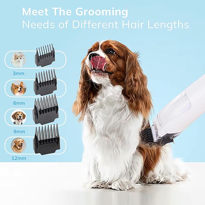 Bobotails Pet Grooming Vacuum Kit, 1.5L Dust Cup Dog Grooming Vacuum 8 in 1, Dog deshedding Brush with Clipper Low Noise Mess-Free for Shedding Pet Hair, Home Cleaning (White)