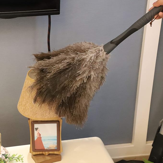 Gray Ostrich Feather Duster with 71Inch Pole,Extendable Microfiber Duster for Home Cleaning