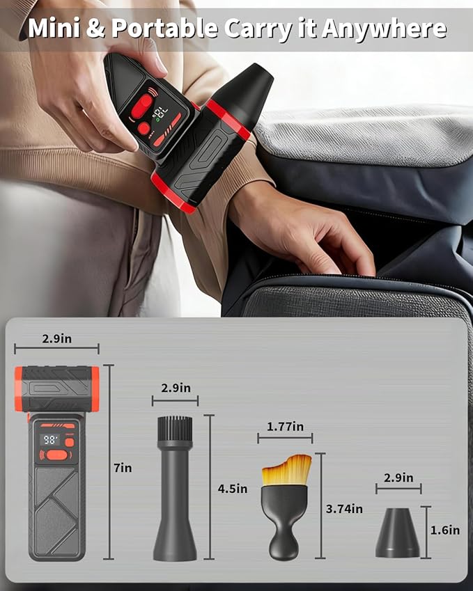 Compressed Air Duster, 150000RPM Electric Air Duster with 8000mAh Rechargeable Battery, Stepless Speed, 90° Adjustable Nozzle & LED Light, Cordless Mini Air Blower for Pc, Keyboard, Car, Home,Outdoor