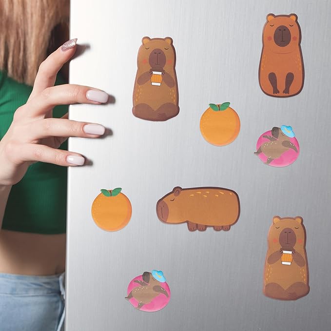 B1ykin Sticky Notes Set - Cartoon Theme Cute Self-Stick Notes Pad Teacher Appreciation Gifts， Self-Adhesive Writing Memo Pages Sticky to Do Notepad for Kids Employee School Office (Capybara)