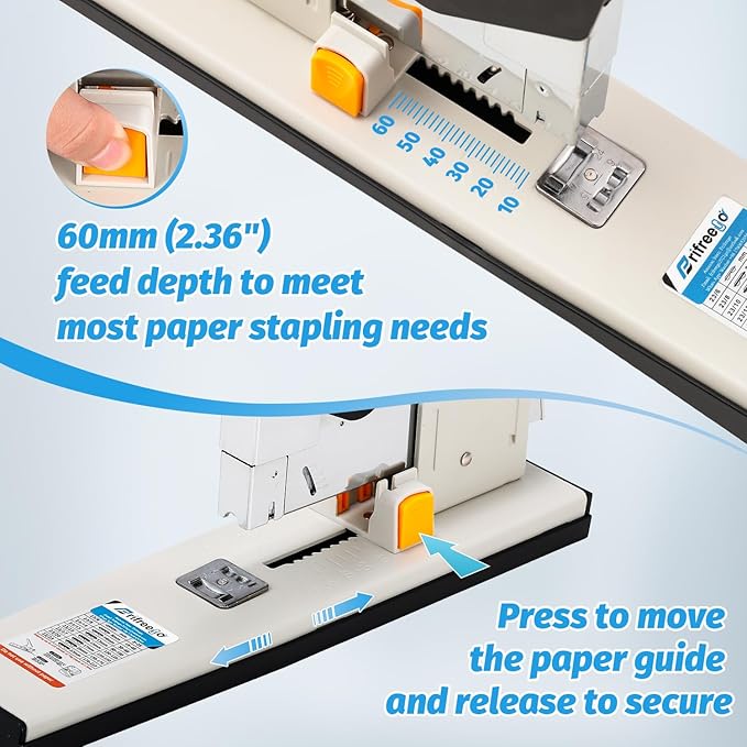Heavy Duty Stapler 210 Sheets Capacity, Effortless Office School Stapler with Adjustable Stapling Width of 60mm (2.36") with 4000 Staples, White