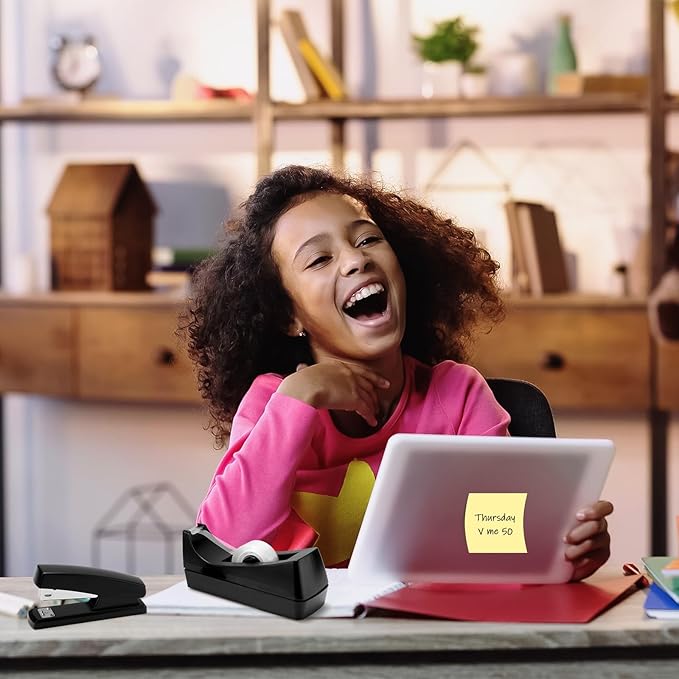 Queekay Office Stapler Set Desk Accessory Kit 16 Pieces Desk Staplers Tape Dispenser Sets Pop up Notes Pop up Sticky Notes Desktop Tape Dispenser 2000 Pcs 24/6 Staples