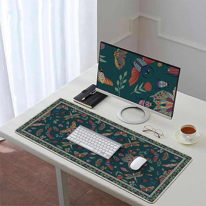 HAOCOO Desk Mat for Keyboard and Mouse, Large Mouse Pad for Desk, Non-Slip Keyboard Mat with Edge Stitching, XXL Mouse Pad for Office (Dark Green)
