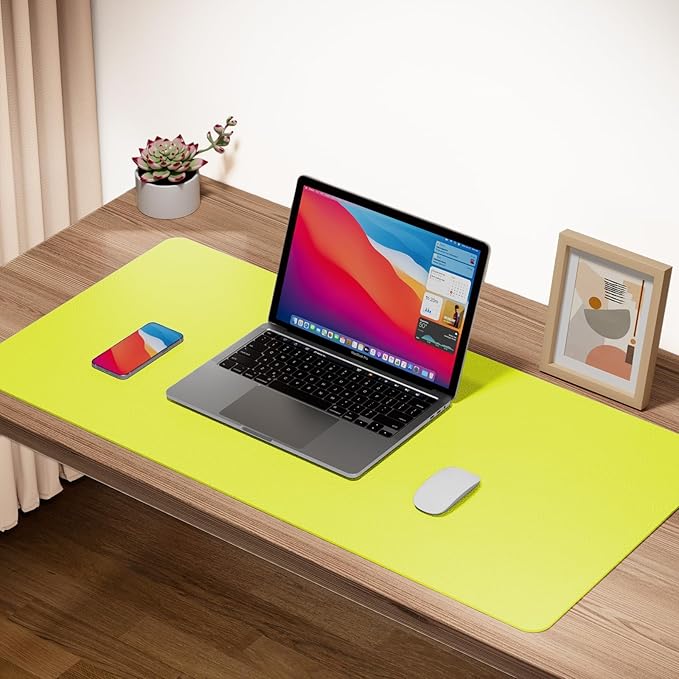 Boutilon Leather Desk Pad Protector,Non-Slip Mouse Pad,Laptop Desk Pad,Office Mouse Mat,Waterproof Leather Desk Blotter,Desk Writing Pad for Office and Home (S-Lemon,24"x 14")