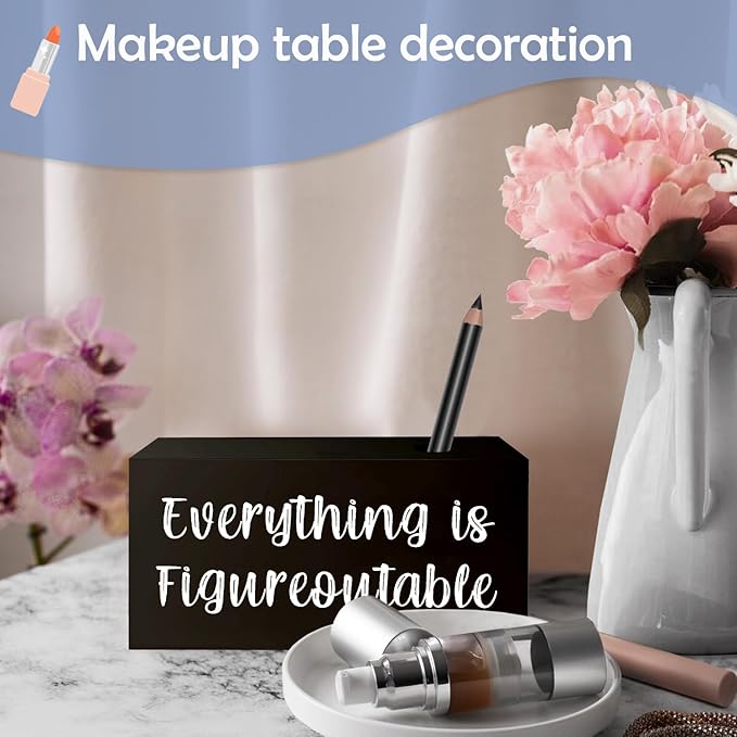 SNNDER Everything is Figureoutable Single Pen holder for Desk, Inspirationsl Desk Decor, Positive Gifts for Women Men, Motivational Fountain Pen Holder for Home Office Desk Accessories