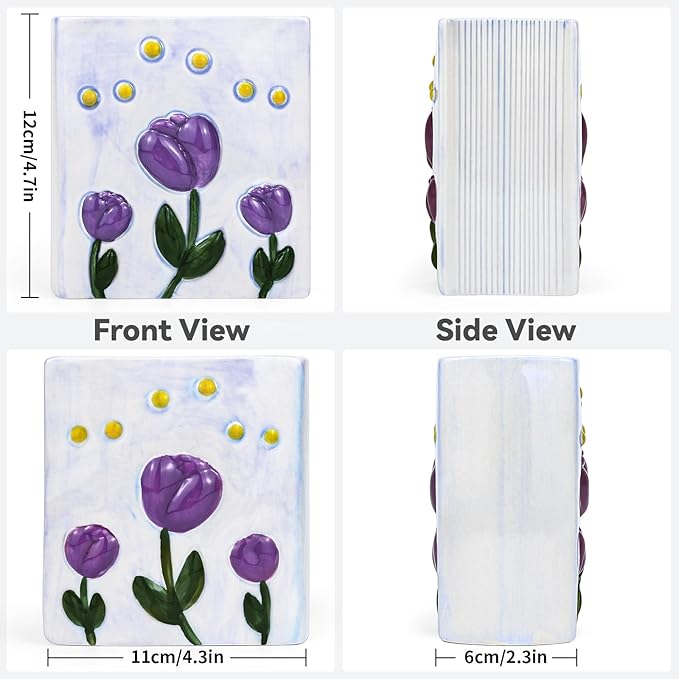 Book Vase Tulip Pencil Cup Pen Holder For Office Desk Decorative Books Purple Flower Vase Cute Toothbrush Holders Home Decor Teacher Book Gifts for Women Small Makeup Brushes Holder