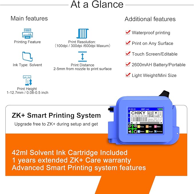 CHIKYTECH Upgraded Mini Inkjet Printer for All Materials, Portable Printing Machine for Date Time Barcode Logo Qrcode Batch Number Image Icons (Mini Inkjet Printer)