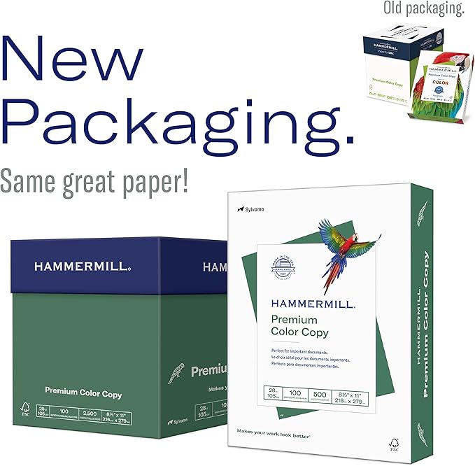 Hammermill Printer Paper, Premium Color 28 lb Copy Paper, 8.5 x 11 - 6 Pack (1,800 Sheets) - 100 Bright, Made in the USA, 102700C