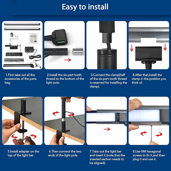 LED Desk Lamp for Office Home, Eye-Caring Desk Light with Stepless Dimming