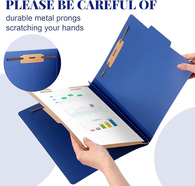 12 Pcs Classification Folders Letter Size, 1 Divider Pressboard File Folder with Fasteners, Expanding File Organizer Bulk for Teachers, Clergy, Office, Church, Christmas Donations (Dark Blue)