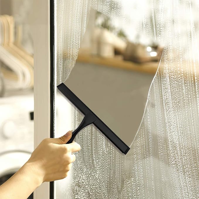 steauty Shower Squeegee for Glass Doors,14-Inch Shower Glass Squeegee, Matte Black Shower Squeegee for Shower Doors,Mirror,Windows, with Shower Door Hook and Adhesive Hook
