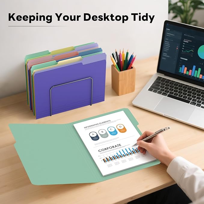 Piasoenc Color File Folders Set of 120, 1/3 Cut Tab, Letter Size Folder for 8.5 x 11 Documents Files, Assorted 6 Colors Filing for Office School Business